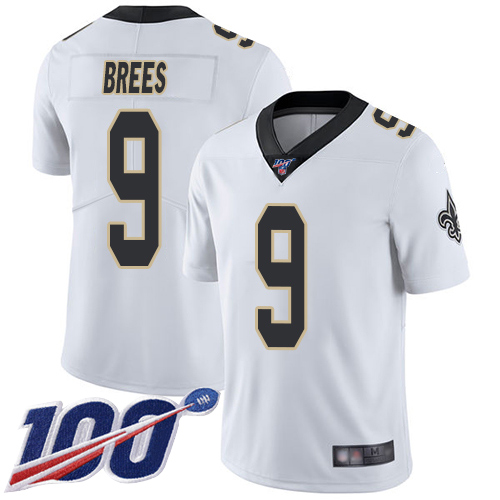 Men New Orleans Saints Limited White Drew Brees Road Jersey NFL Football #9 100th Season Vapor Untouchable Jersey->new orleans saints->NFL Jersey